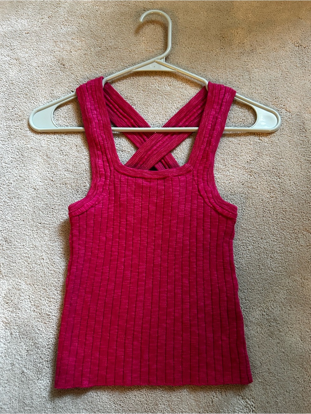 Pilcro Ribbed Cross-Back Tank Top - Hot Pink